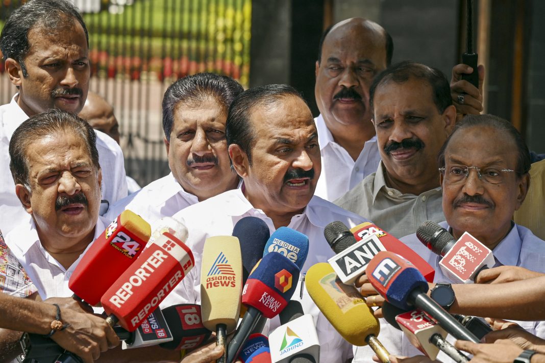 VD Satheesan speaks to the media