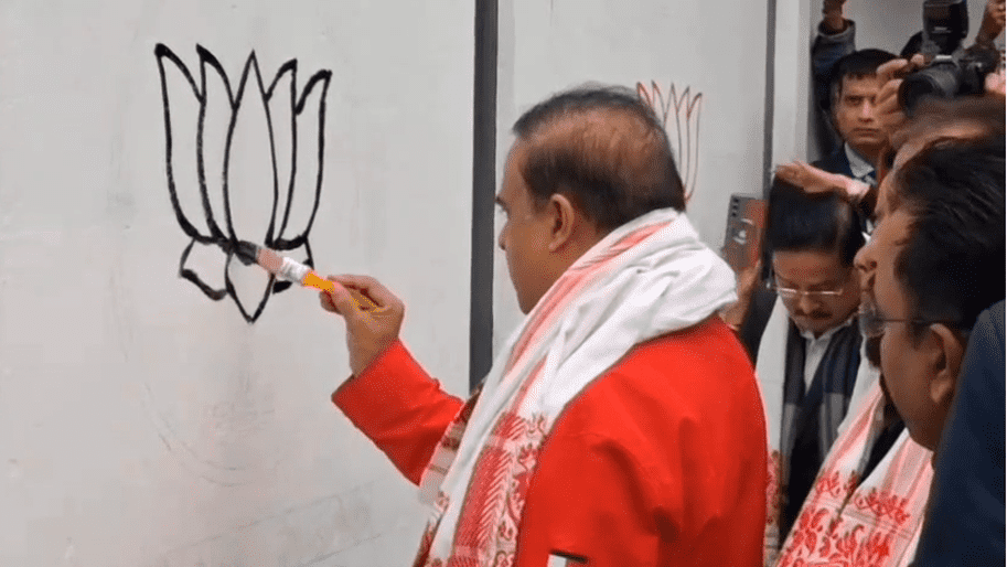 Assam CM launches BJP’s wall-writing campaign for Assembly polls
