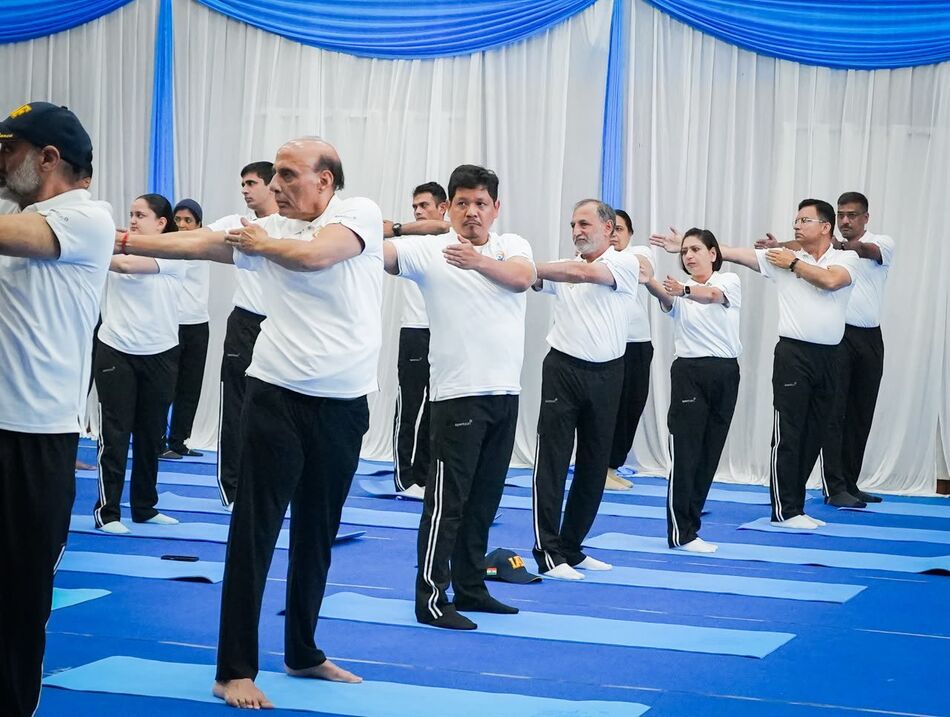 Defence minister joins forces at yoga session in Shillong
