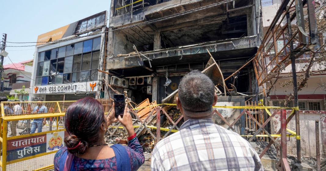 Aliganj fire: Notice regarding violation of regulations pasted on building